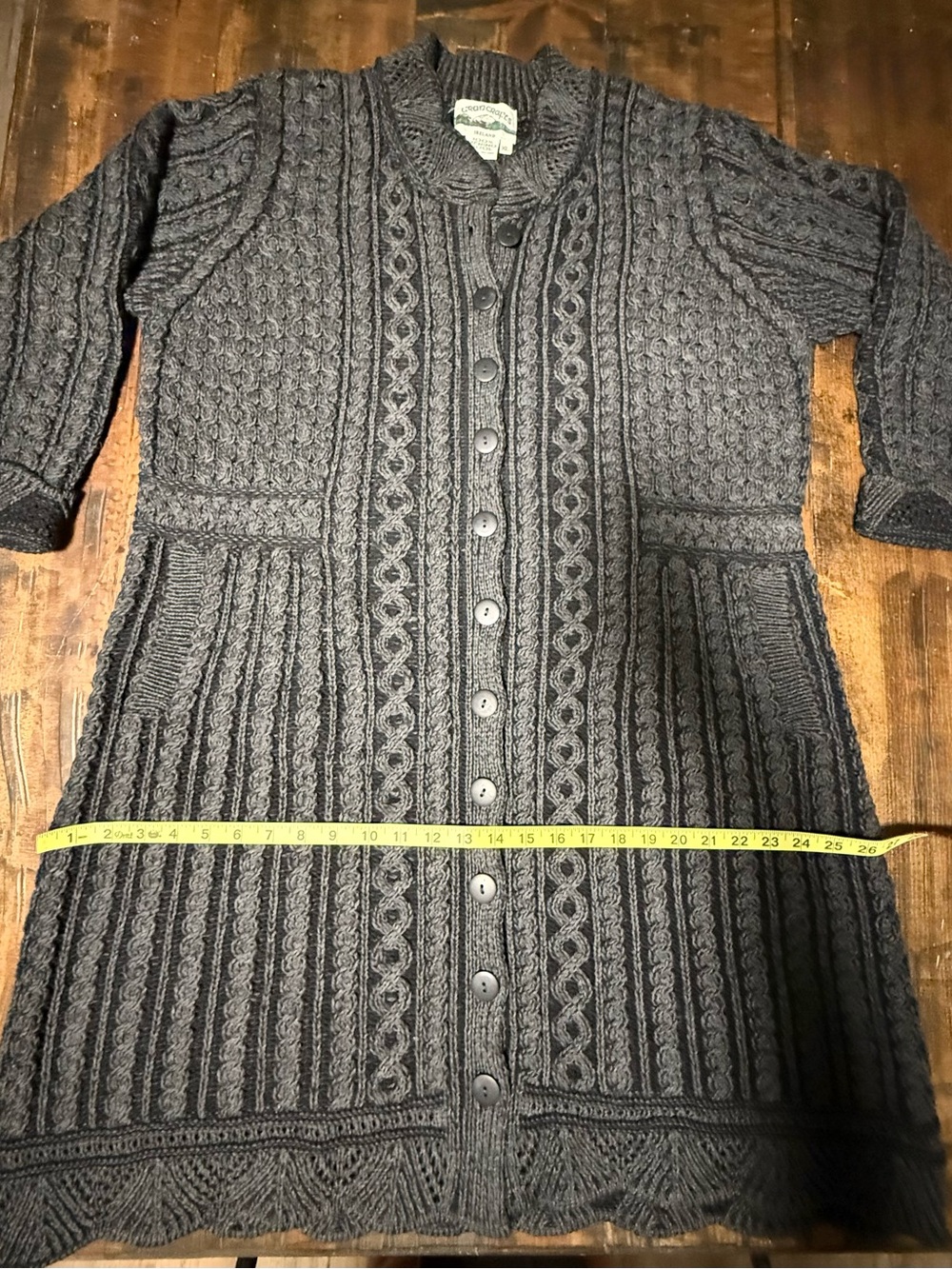 Aran Crafts Ireland 100% Merino Wool Cable Knit Sweater Coat XL - Picture 8 of 10